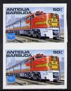 Antigua 1986 Ameripex Stamp Exhibition 50c (USA Grand Canyon Express) unmounted mint imperf pair (as SG 1015)