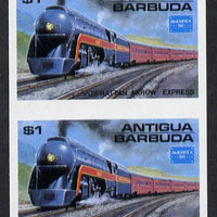 Antigua 1986 Ameripex Stamp Exhibition $1 (USA Powhatton Arrow Express) unmounted mint imperf pair (as SG 1016)
