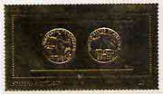 Staffa 1980 US Coins (1915 Quarter Eagle $2.5 coin both sides) on £8 perf label embossed in 22 carat gold foil (Rosen 899) unmounted mint