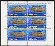 Stroma 1970 Fish 1s (Sole) with silver dot obliterating '6th' then opt'd '5th Anniversary of Death of Sir Winston Churchill' complete perf sheetlet of 6 values unmounted mint