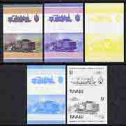Tuvalu 1985 Locomotives #5 (Leaders of the World) $1 'Class 1070 4-4-2' set of 5 imperf progressive proof pairs comprising 3 individual colours plus 2 & 3 colour composites unmounted mint (5 se-tenant proof pairs as SG 354a)