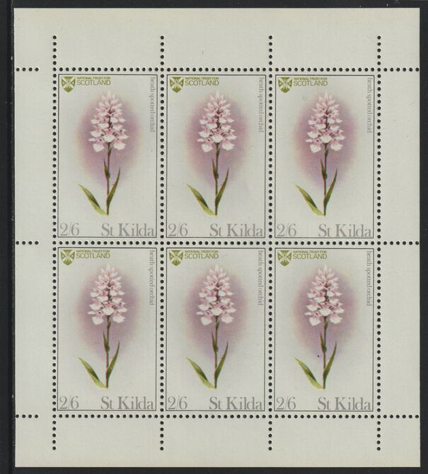 St Kilda 1970 Flowers 2s6d (Heath Spotted Orchid) complete perf sheetlet of 6 unmounted mint