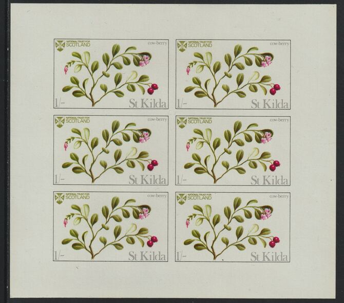 St Kilda 1969 Flowers 1s (Cow Berry) complete imperf sheetlet of 6 unmounted mint