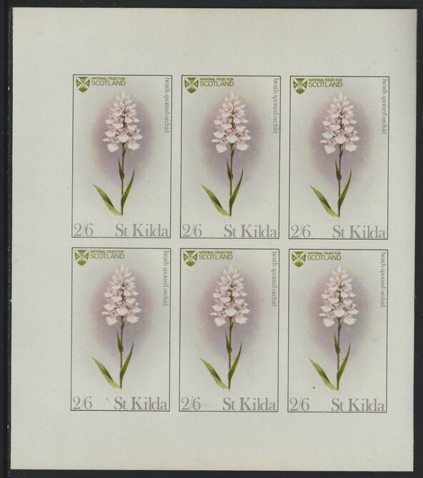 St Kilda 1970 Flowers 2s6d (Heath Spotted Orchid) complete imperf sheetlet of 6 unmounted mint