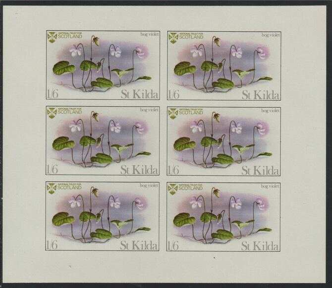 St Kilda 1970 Flowers 1s6d (Bog Violet) complete imperf sheetlet of 6 unmounted mint