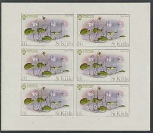 St Kilda 1970 Flowers 1s6d (Bog Violet) complete imperf sheetlet of 6 unmounted mint