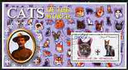 Somalia 2002 Domestic Cats of the World perf s/sheet #05 with Scout Logo & Baden Powell in background, fine cto used