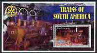 Somalia 2002 Trains of South America perf s/sheet with Rotary Logo in background, fine cto used