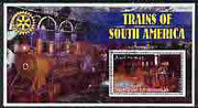 Somalia 2002 Trains of South America perf s/sheet with Rotary Logo in background, fine cto used