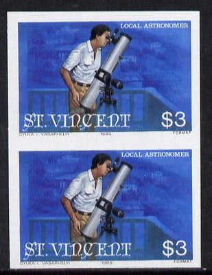 St Vincent 1986 Halley's Comet $3 (Amateur Astronomer with Telescope) imperf single as SG 976 unmounted mint