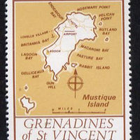 St Vincent - Grenadines 1977 the unissed Map stamp (without value) with Royal Visit overprint omitted (Map of Mustique Island in yellow-orange) unmounted mint