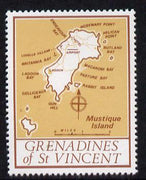 St Vincent - Grenadines 1977 the unissed Map stamp (without value) with Royal Visit overprint omitted (Map of Mustique Island in yellow-orange) unmounted mint