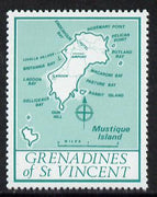 St Vincent - Grenadines 1977 the unissed Map stamp (without value) with Royal Visit overprint omitted (Map of Mustique Island in green) unmounted mint