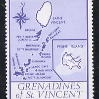 St Vincent - Grenadines 1977 the unissed Map stamp (without value) with Royal Visit overprint omitted (Map of Prune Island in blue) unmounted mint