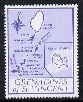 St Vincent - Grenadines 1977 the unissed Map stamp (without value) with Royal Visit overprint omitted (Map of Prune Island in blue) unmounted mint