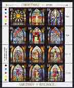 Guernsey 1993 Christmas - Stained Glass Windows perf sheetlet containing set of 12 values unmounted mint, SG 622a