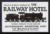 Match Box Label - The Railway Hotel (showing silhouette of steam loco in black) unused and pristine