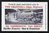 Match Box Label - The Vauxhall, Gt Yarmouth (showing Steam Loco) unused and pristine