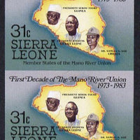 Sierra Leone 1984 Mano River 31c (Map & Presidents) imperf pair unmounted mint as SG 785
