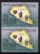 Sierra Leone 1984 Mano River 31c (Map & Presidents) imperf pair unmounted mint as SG 785
