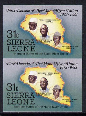 Sierra Leone 1984 Mano River 31c (Map & Presidents) imperf pair unmounted mint as SG 785