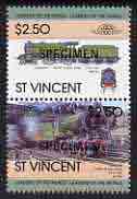 St Vincent 1983 Locomotives #1 (Leaders of the World) $2.50 se-tenant pair wrongly inscribed '4-6-0' (instead of '4-4-0') opt'd SPECIMEN unmounted mint (SG 756avar) unmounted mint