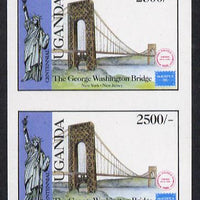Uganda 1986 'Ausipex' Stamp Exhibition 2500s (George Washington Bridge) imperf pair (as SG 524)