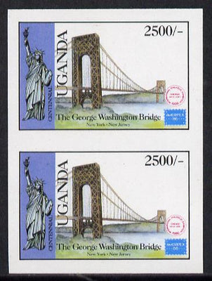 Uganda 1986 'Ausipex' Stamp Exhibition 2500s (George Washington Bridge) imperf pair (as SG 524)