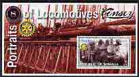 Somalia 2002 Portraits of Locomotives #3 perf m/sheet with Rotary logo, cto used