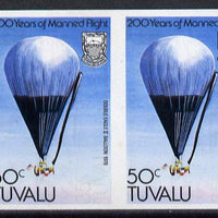 Tuvalu 1983 Manned Flight 50c (Double Eagle II Balloon) imperf pair with feint offset of 35c on front unmounted mint, (as SG 228)