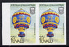 Tuvalu 1983 Manned Flight 25c (Montgolfier Balloon) imperf pair with feint offset of 45c on front (as SG 225)
