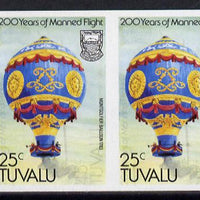 Tuvalu 1983 Manned Flight 25c (Montgolfier Balloon) imperf pair with feint offset of 45c on front (as SG 225)