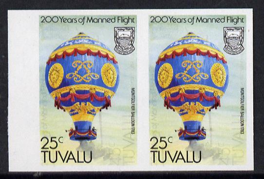 Tuvalu 1983 Manned Flight 25c (Montgolfier Balloon) imperf pair with feint offset of 45c on front (as SG 225)