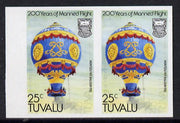Tuvalu 1983 Manned Flight 25c (Montgolfier Balloon) imperf pair with feint offset of 45c on front (as SG 225)
