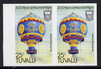 Tuvalu 1983 Manned Flight 25c (Montgolfier Balloon) imperf pair with feint offset of 45c on front (as SG 225)