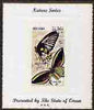Oman 1972 Butterflies (opt'd Post Day) imperf souvenir sheet (50b value) mounted on special 'Nature Series' presentation card inscribed 'Presented by the State of Oman'