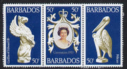 Barbados 1978 Coronation 25th Anniversary strip of 3 (QEII & Pelican) unmounted mint SG 597-9