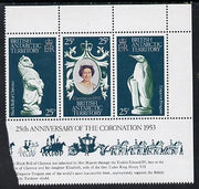 British Antarctic Territory 1978 Coronation 25th Anniversary strip of 3 (QEII, Bull & Penguin) unmounted mint, SG 86-8
