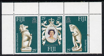 Fiji 1978 Coronation 25th Anniversary strip of 3 (QEII & Iguana) unmounted mint, SG 549-51