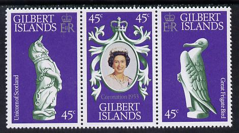 Gilbert Islands 1978 Coronation 25th Anniversary strip of 3 (QEII & Frigate Bird) unmounted mint SG 68-70