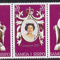 Samoa 1978 Coronation 25th Anniversary strip of 3 (QEII, Pigeon & Lion) unmounted mint SG 508-10