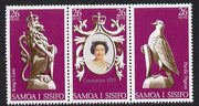 Samoa 1978 Coronation 25th Anniversary strip of 3 (QEII, Pigeon & Lion) unmounted mint SG 508-10