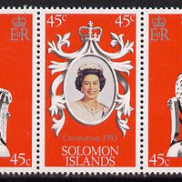 Solomon Islands 1978 Coronation 25th Anniversary strip of 3 (QEII, Dragon & Sea Eagle) unmounted mint SG 357-59