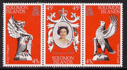 Solomon Islands 1978 Coronation 25th Anniversary strip of 3 (QEII, Dragon & Sea Eagle) unmounted mint SG 357-59