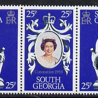 Falkland Islands Dependencies - South Georgia 1978 Coronation 25th Anniversary strip of 3 (QEII, Seal & Panther) unmounted mint, SG 67-69