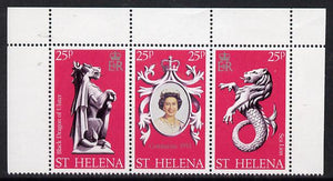 St Helena 1978 Coronation 25th Anniversary strip of 3 (QEII, Dragon & Sea Lion) SG 338-40 unmounted mint