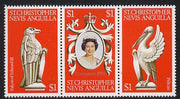 St Kitts-Nevis 1978 Coronation 25th Anniversary strip of 3 (QEII, Falcon & Pelican) unmounted mint SG 389-91