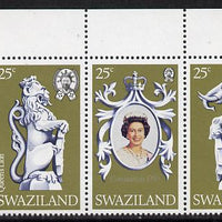 Swaziland 1978 Coronation 25th Anniversary strip of 3 (QEII, Lion & Elephant) SG 293-95 unmounted mint