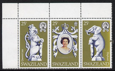 Swaziland 1978 Coronation 25th Anniversary strip of 3 (QEII, Lion & Elephant) SG 293-95 unmounted mint