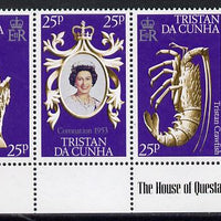 Tristan da Cunha 1978 Coronation 25th Anniversary strip of 3 (QEII, Bull & Crawfish) SG 239-41 unmounted mint